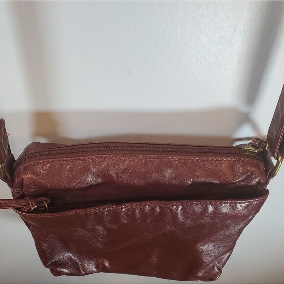 GAL Small Dark Red Purse Soft Faux Leather Adustable Strap Multiple Pockets - Picture 5 of 11